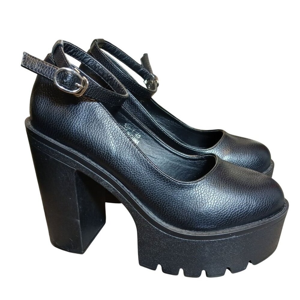 Womens Black Platform Mary Jane Shoes Block Heel Chunky Bratz Goth Academia Sz 9